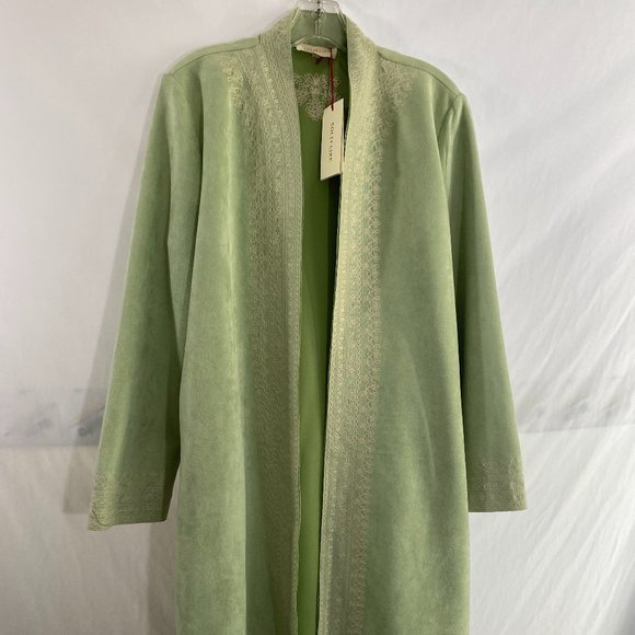 Solitaire Long Sleeve Open Duster Mint Green White Embroidery NWT Women's Size L - Picture 2 of 16